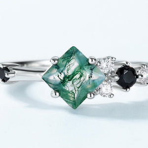 Square Moss Agate Stacking Band Ring - Perimade & Co.