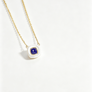 Square Mother of Pearl Lapis Lazuli Necklace - Perimade & Co.