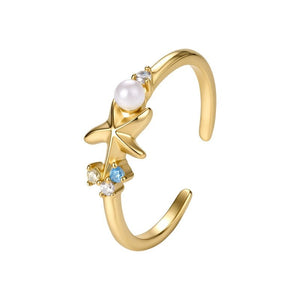 Starfish Pearl Multi Gemstone Adjustable Ring - Perimade & Co.