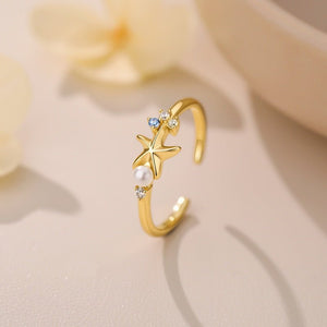 Starfish Pearl Multi Gemstone Adjustable Ring - Perimade & Co.