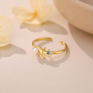 Starfish Pearl Multi Gemstone Adjustable Ring - Perimade & Co.