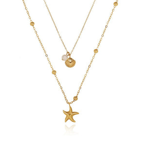 Starfish Seashell Double Chain Necklace - Perimade & Co.