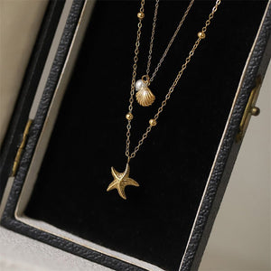 Starfish Seashell Double Chain Necklace - Perimade & Co.