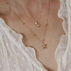 Starfish Seashell Double Chain Necklace - Perimade & Co.