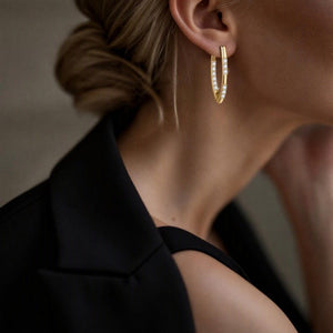 Tapered V Shaped Crystal Pave Hoop Earrings - Perimade & Co.