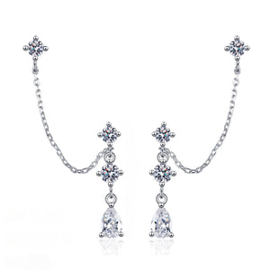 Teardrop Double Piercing Chain Drop Earrings - Perimade & Co.