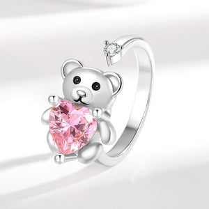 Teddy Bear Pink Heart CZ Anxiety Spinner Ring - Perimade & Co.