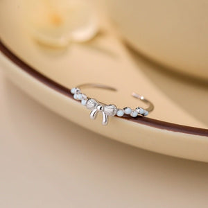 Textured Bow Blue Enamel Bead Stacking Ring - Perimade & Co.