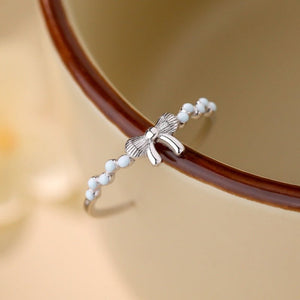Textured Bow Blue Enamel Bead Stacking Ring - Perimade & Co.