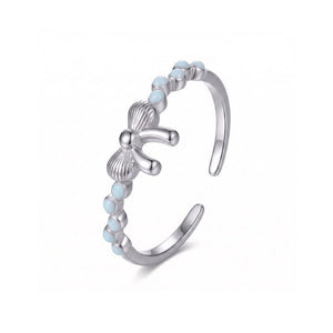 Textured Bow Blue Enamel Bead Stacking Ring - Perimade & Co.