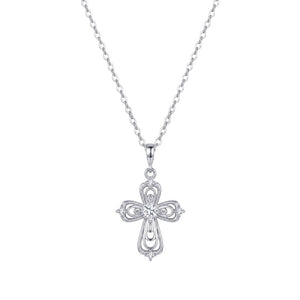 Textured Filigree CZ Cross Pendant Necklace - Perimade & Co.