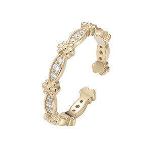 Textured Floral Pave CZ Adjustable Open Ring - Perimade & Co.