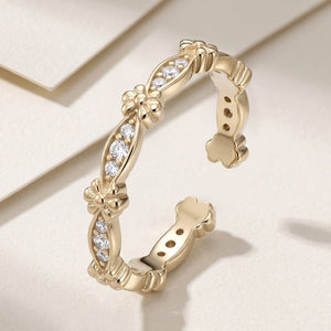 Textured Floral Pave CZ Adjustable Open Ring - Perimade & Co.
