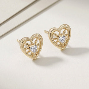 Textured Heart Rope Beaded CZ Stud Earrings - Perimade & Co.