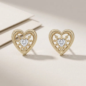 Textured Heart Rope Beaded CZ Stud Earrings - Perimade & Co.
