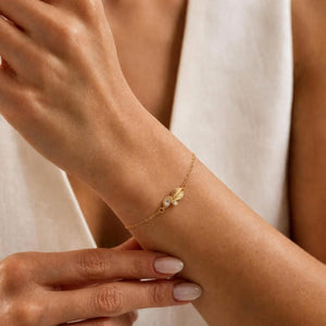 Textured Leaf Dual CZ Charm Chain Bracelet - Perimade & Co.