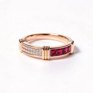 Textured Red Channel CZ Dual Pave Band Ring - Perimade & Co.