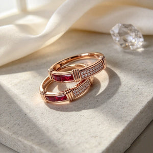 Textured Red Channel CZ Dual Pave Band Ring - Perimade & Co.