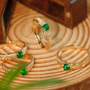 Textured Wheat Sheaf Emerald CZ Band Ring - Perimade & Co.
