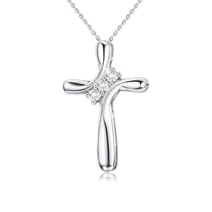 Three Stone Curved Cross Charm Necklace - Perimade & Co.