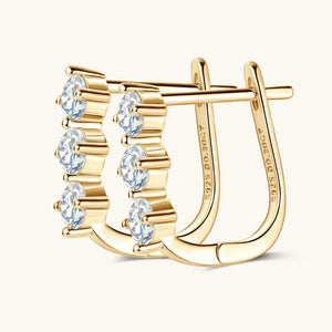 Three - Stone Moissanite Huggie Hoop Earrings - Perimade & Co.