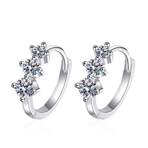 Three - Stone Moissanite Huggie Hoop Earrings - Perimade & Co.