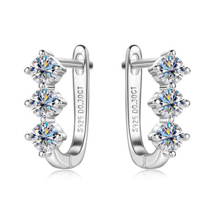 Three - Stone Moissanite Huggie Hoop Earrings - Perimade & Co.