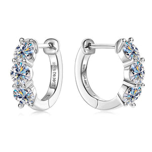 Three - Stone Moissanite Huggie Hoop Earrings - Perimade & Co.