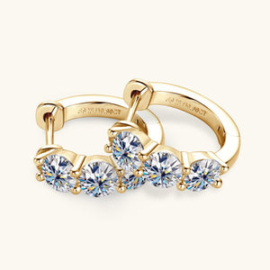 Three - Stone Moissanite Huggie Hoop Earrings - Perimade & Co.