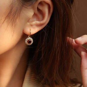 Tiger's Eye Halo CZ Leverback Hoop Earrings - Perimade & Co.