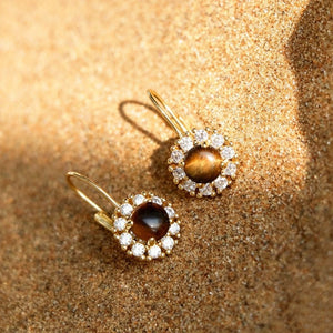 Tiger's Eye Halo CZ Leverback Hoop Earrings - Perimade & Co.