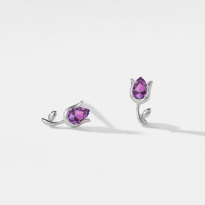Tiny Amethyst Tulip Flower Stud Earrings - Perimade & Co.