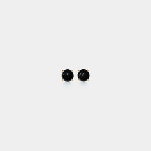 Pair of black stud earrings on a white background