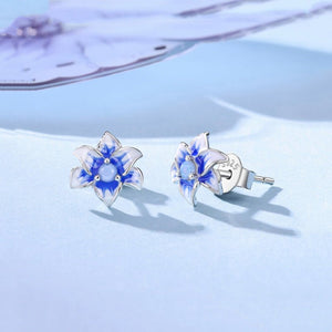 Tiny Blue Enamel Lily Floral Opal Stud Earrings - Perimade & Co.
