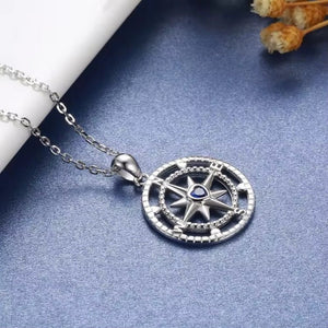Tiny Blue Heart CZ Compass Charm Necklace - Perimade & Co.