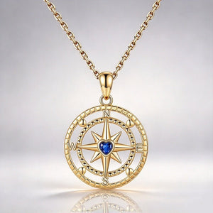 Tiny Blue Heart CZ Compass Charm Necklace - Perimade & Co.