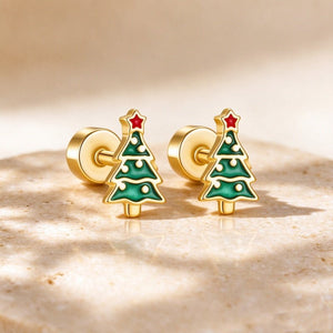 Tiny Christmas Tree Star Enamel Stud Earrings - Perimade & Co.