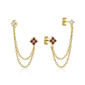 Tiny Clover Dual Piercing Chain Stud Earrings - Perimade & Co.