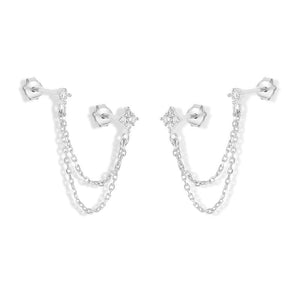 Tiny Clover Dual Piercing Chain Stud Earrings - Perimade & Co.