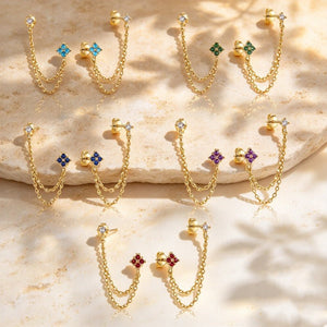 Tiny Clover Dual Piercing Chain Stud Earrings - Perimade & Co.