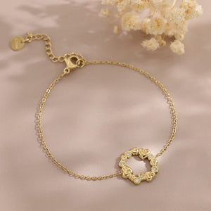 Tiny CZ Heart Circular Wreath Charm Bracelet - Perimade & Co.