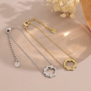 Tiny CZ Heart Circular Wreath Charm Bracelet - Perimade & Co.