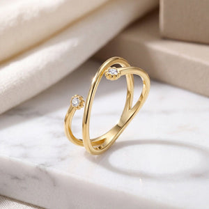 Tiny Dual Bezel CZ Open Crisscross Band Ring - Perimade & Co.