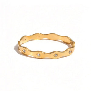 Tiny Engraved Starburst Wavy Bangle Bracelet - Perimade & Co.