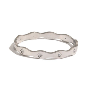 Tiny Engraved Starburst Wavy Bangle Bracelet - Perimade & Co.