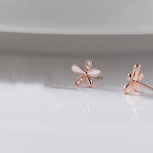 Tiny Flower White Enamel Petal Stud Earrings - Perimade & Co.