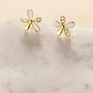Tiny Flower White Enamel Petal Stud Earrings - Perimade & Co.