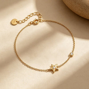 Tiny Gold Star Bezel CZ Charm Chain Bracelet - Perimade & Co.