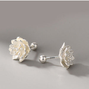 Tiny Lotus Flower Screw Back Stud Earrings - Perimade & Co.