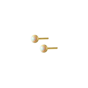 Pair of gold earrings with opal stones on a white background